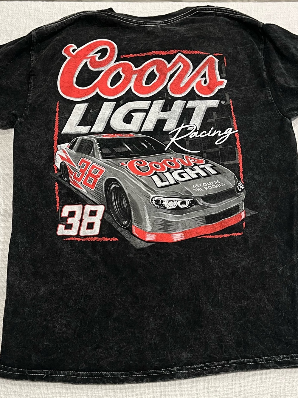 Coors Light Racing T Shirt Mens Medium Black Acid Wash NASCAR Style Tee Graphic